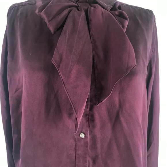 90's Vintage Ralph Lauren Eggplant Purple Silk Pussybow Button Up Blouse - Picture 6 of 12